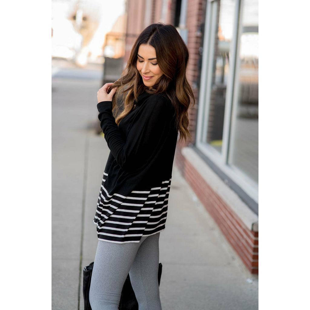 Poncho Style Striped Cowl Neck Sweater - Betsey's Boutique Shop - Outerwear