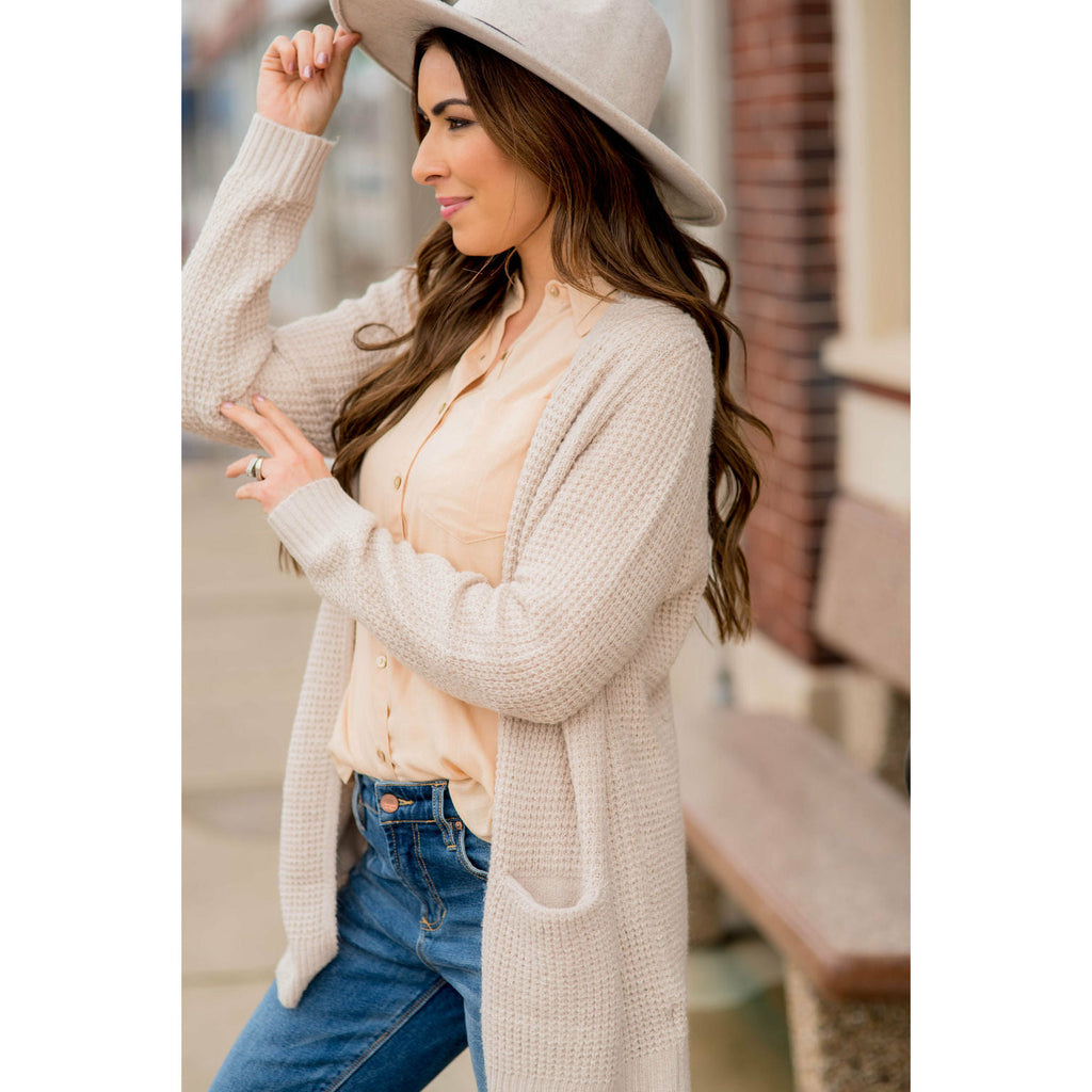 Heavy Waffle Knit Cardigan - Betsey's Boutique Shop - Coats & Jackets