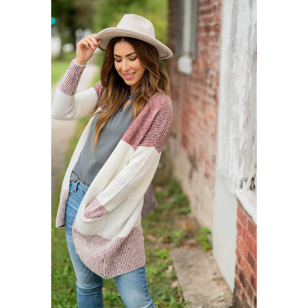 Heavy Knit Blocked Striped Cardigan - Betsey's Boutique Shop