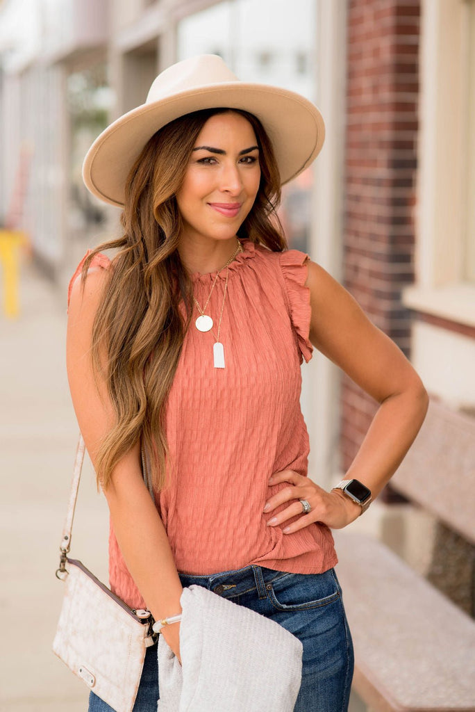 Subtle Textured Ruffle Trim Tank - Betsey's Boutique Shop