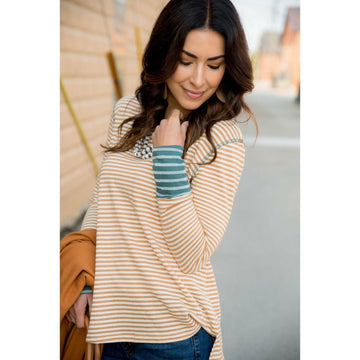 Mixed Stripe Raw Stitched Tee - Betsey's Boutique Shop