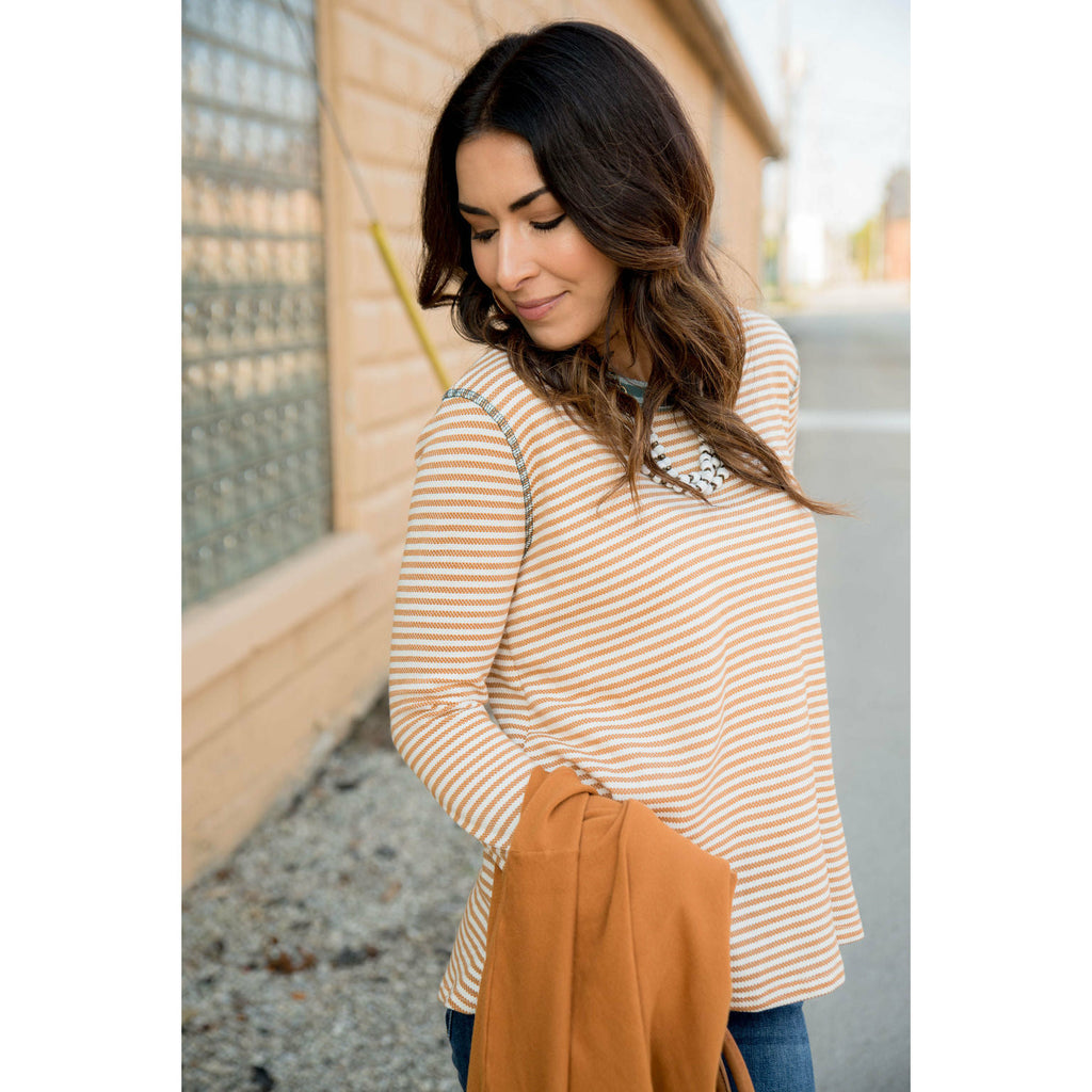 Mixed Stripe Raw Stitched Tee - Betsey's Boutique Shop