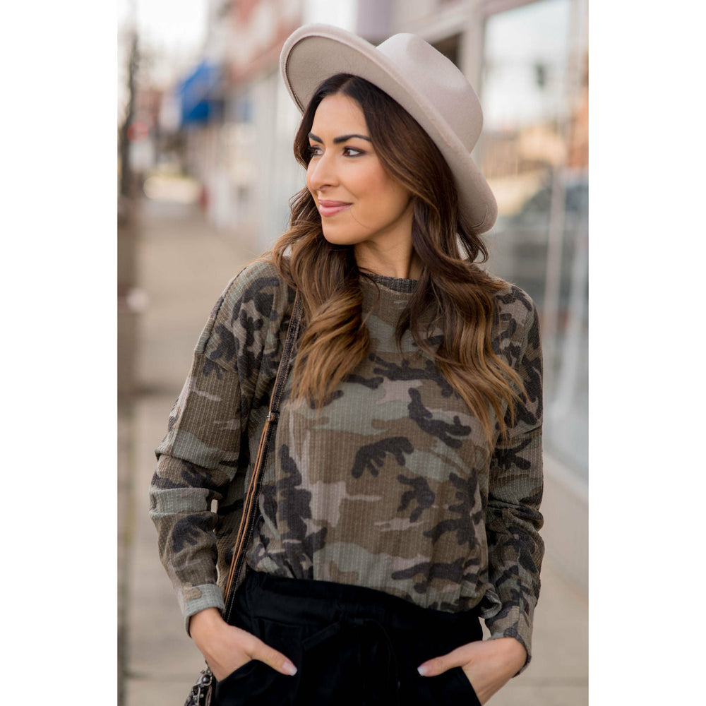 Camo Thermal Long Sleeve Tee - Betsey's Boutique Shop - Shirts & Tops