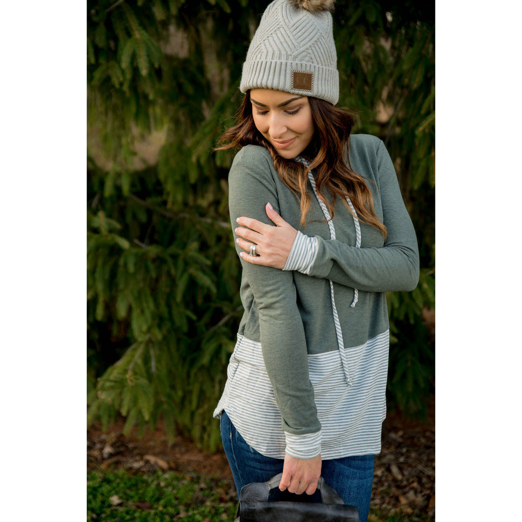 Striped Trim Hoodie - Betsey's Boutique Shop