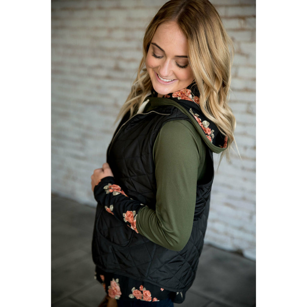 Olive Floral Tipped Hoodie - Betsey's Boutique Shop