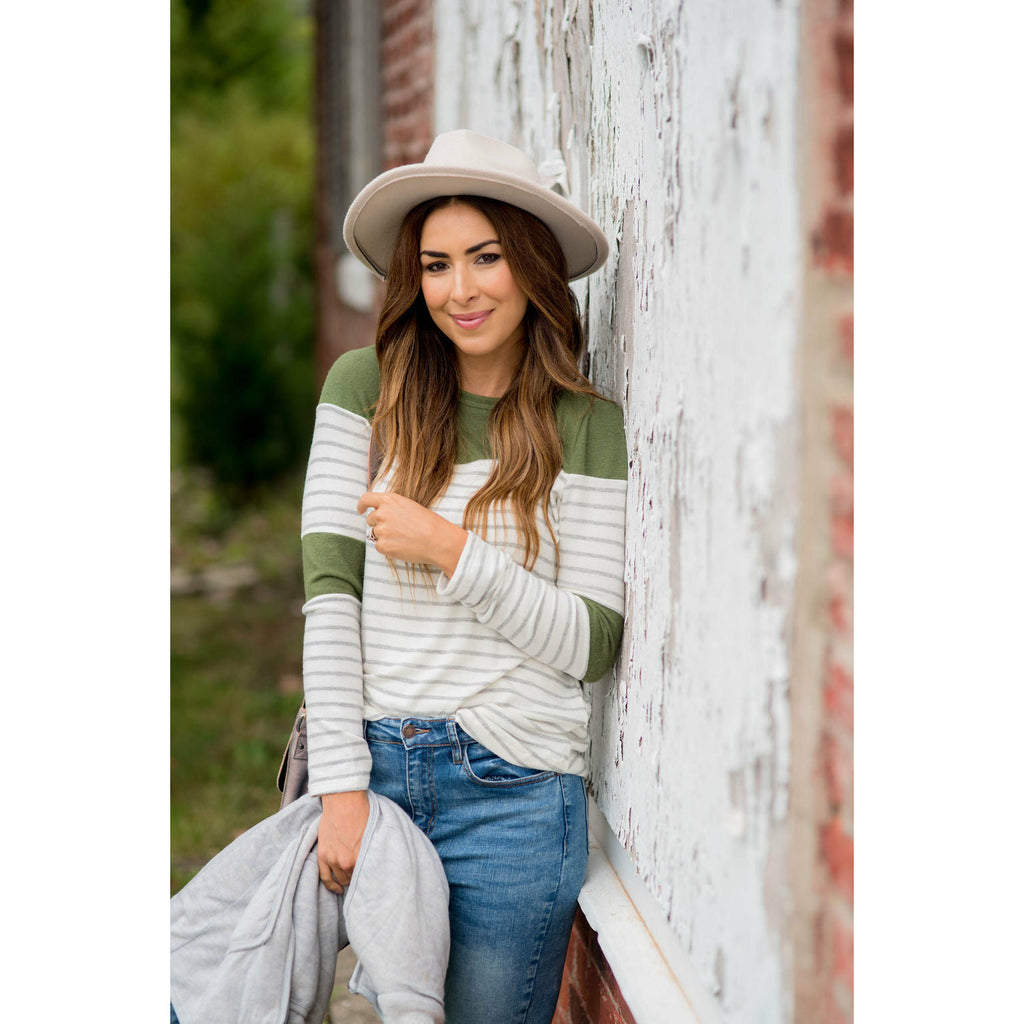 Striped Color Blocked Long Sleeve Tee - Betsey's Boutique Shop