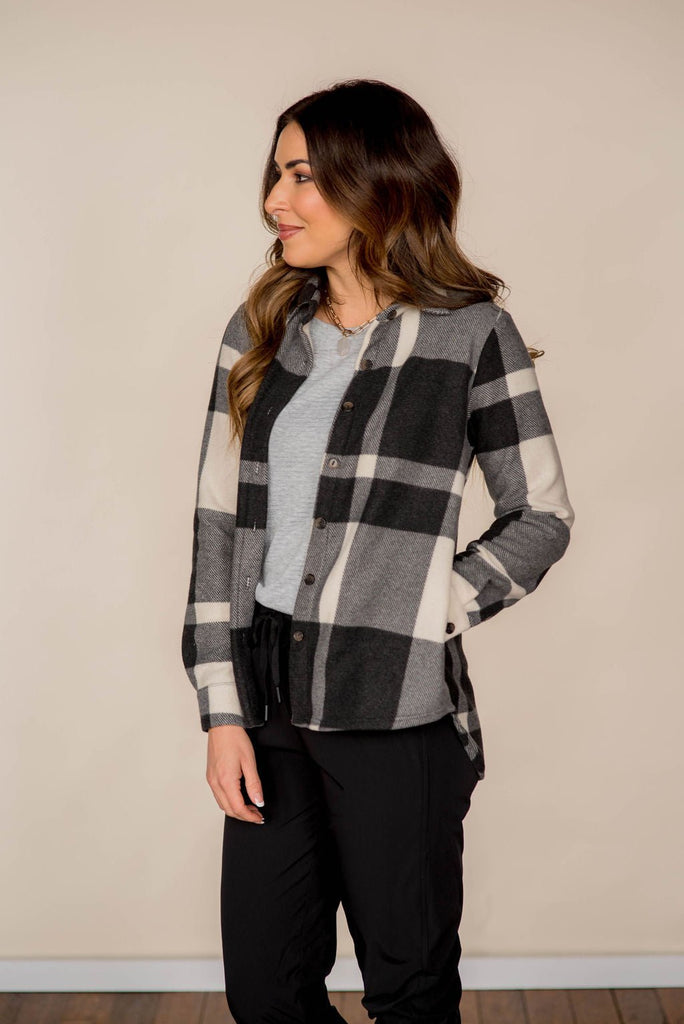 Festive Plaid Plush Button Up - Betsey's Boutique Shop -