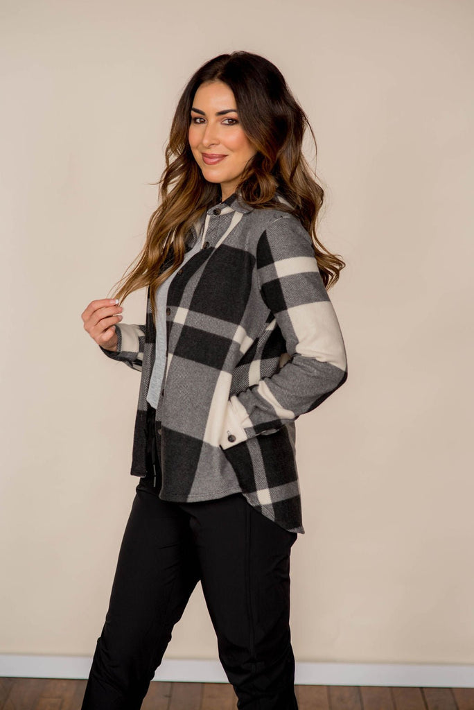 Festive Plaid Plush Button Up - Betsey's Boutique Shop -