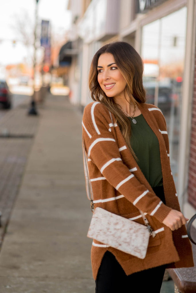 Striped Fuzzy Cardigan - Betsey's Boutique Shop - Coats & Jackets