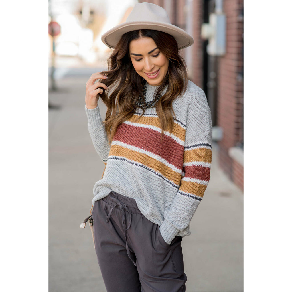 Knit Middle Stripe Sweater - Betsey's Boutique Shop - Outerwear