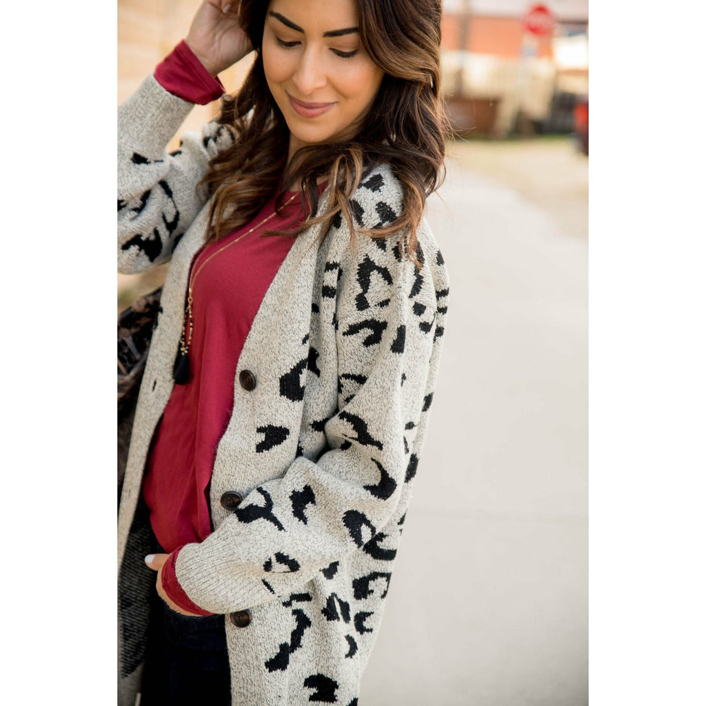 Button Leopard Tunic Cardigan - Betsey's Boutique Shop