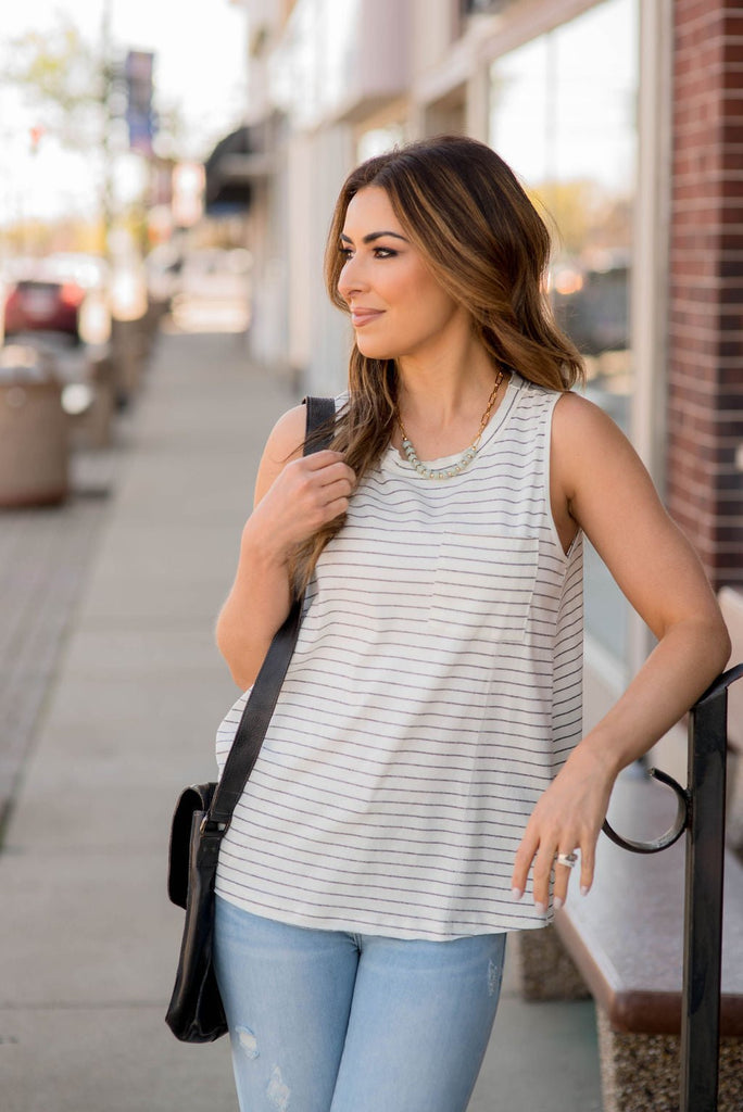 Relaxed Thin Striped Pocket Tank - Betsey's Boutique Shop -