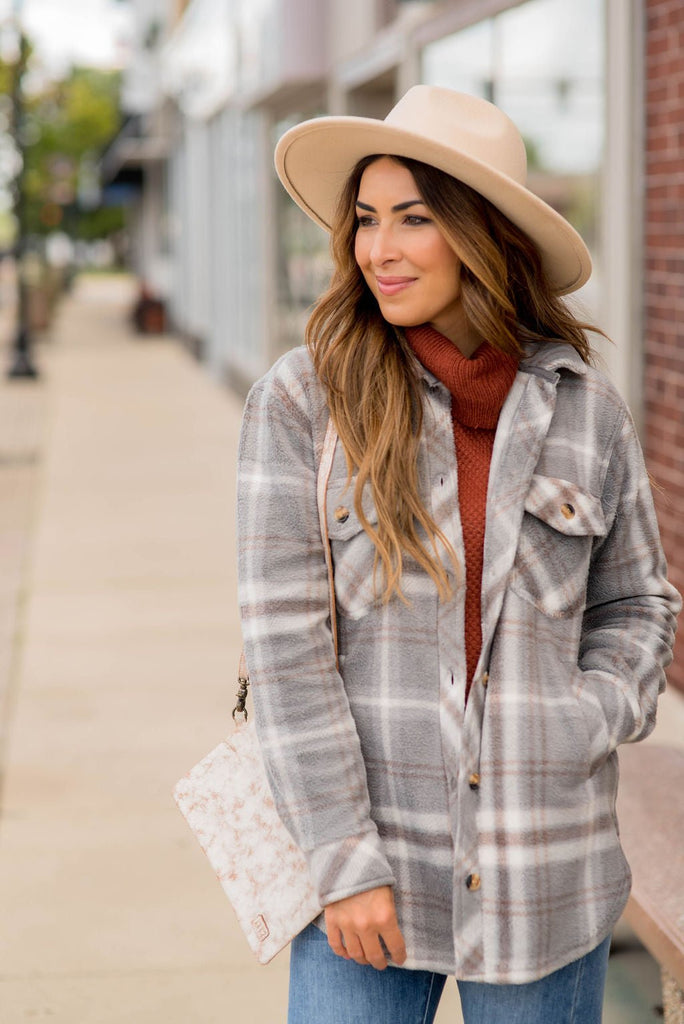 Faded Plaid Plush Shacket - Betsey's Boutique Shop