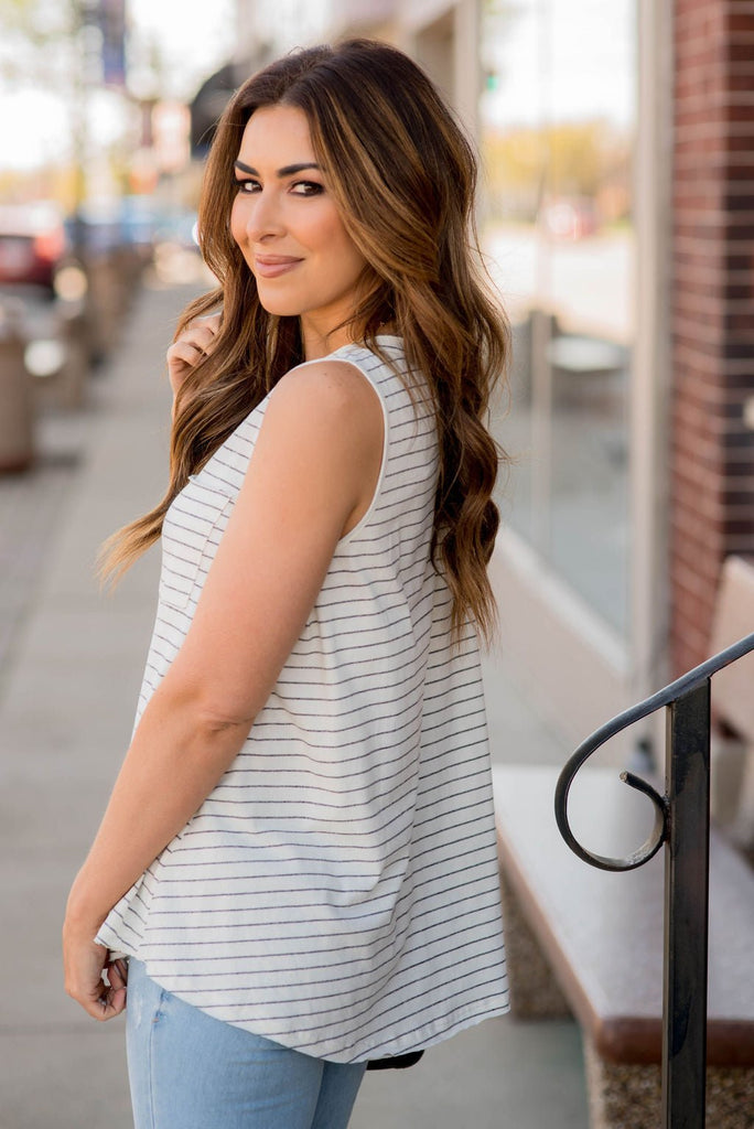 Relaxed Thin Striped Pocket Tank - Betsey's Boutique Shop -