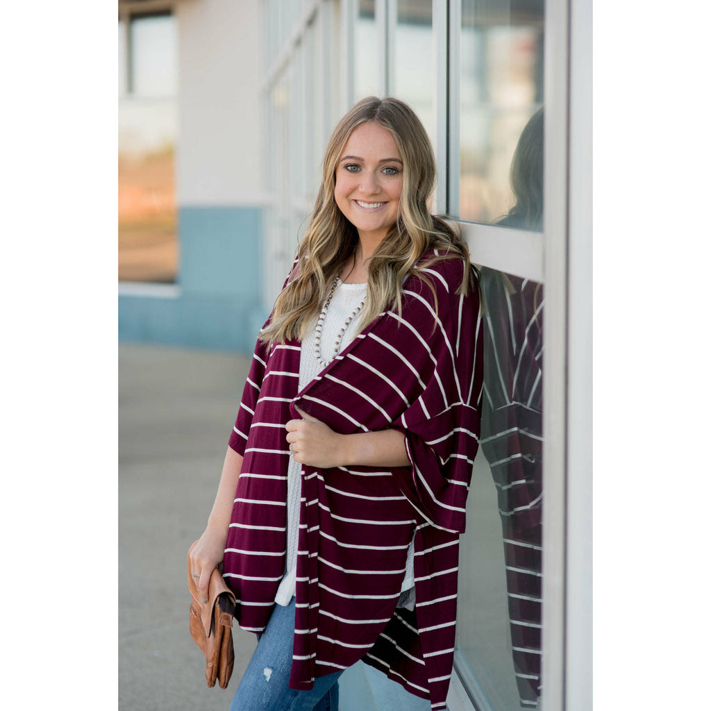 Poncho Style Striped Cardigan - Betsey's Boutique Shop