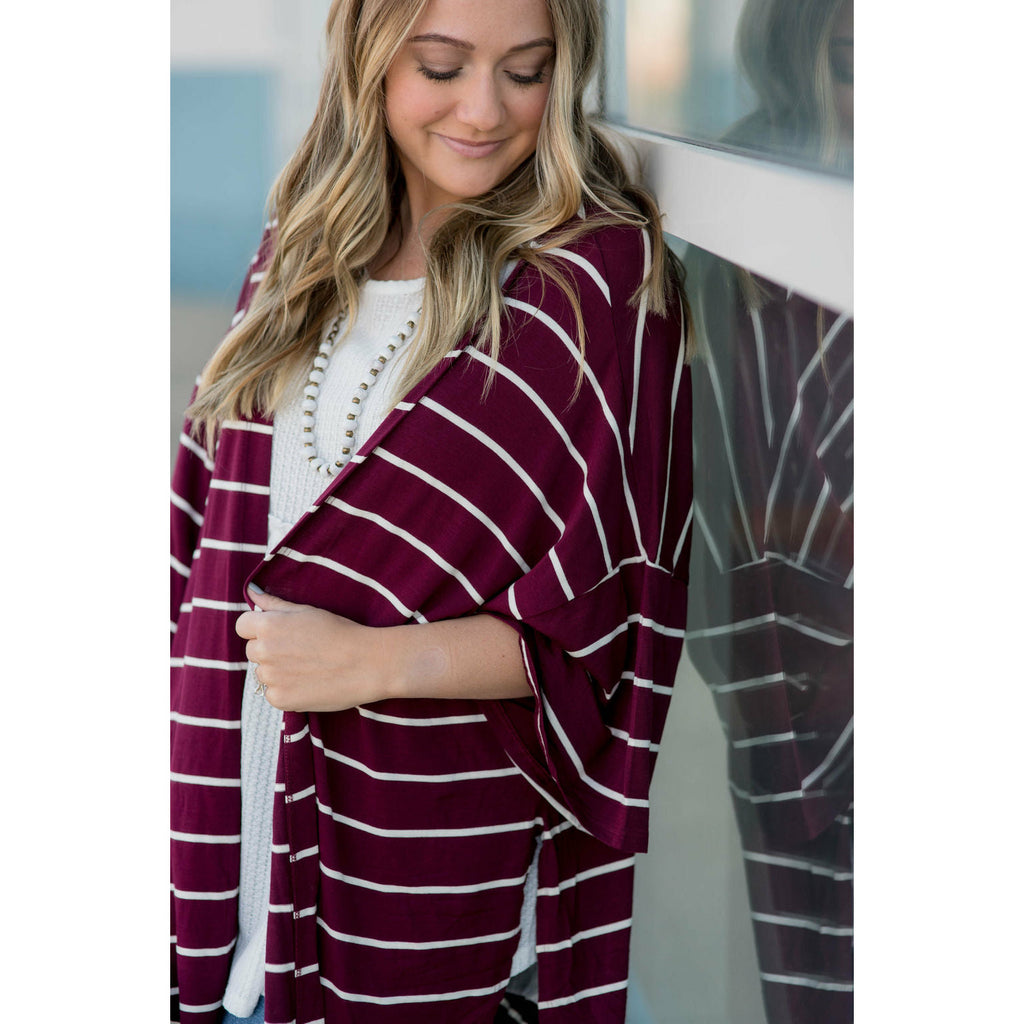 Poncho Style Striped Cardigan - Betsey's Boutique Shop