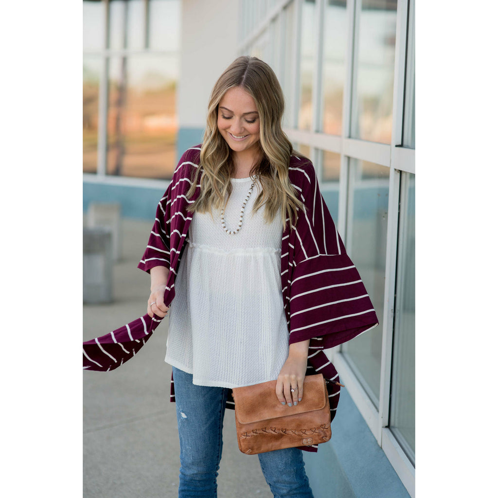 Poncho Style Striped Cardigan - Betsey's Boutique Shop