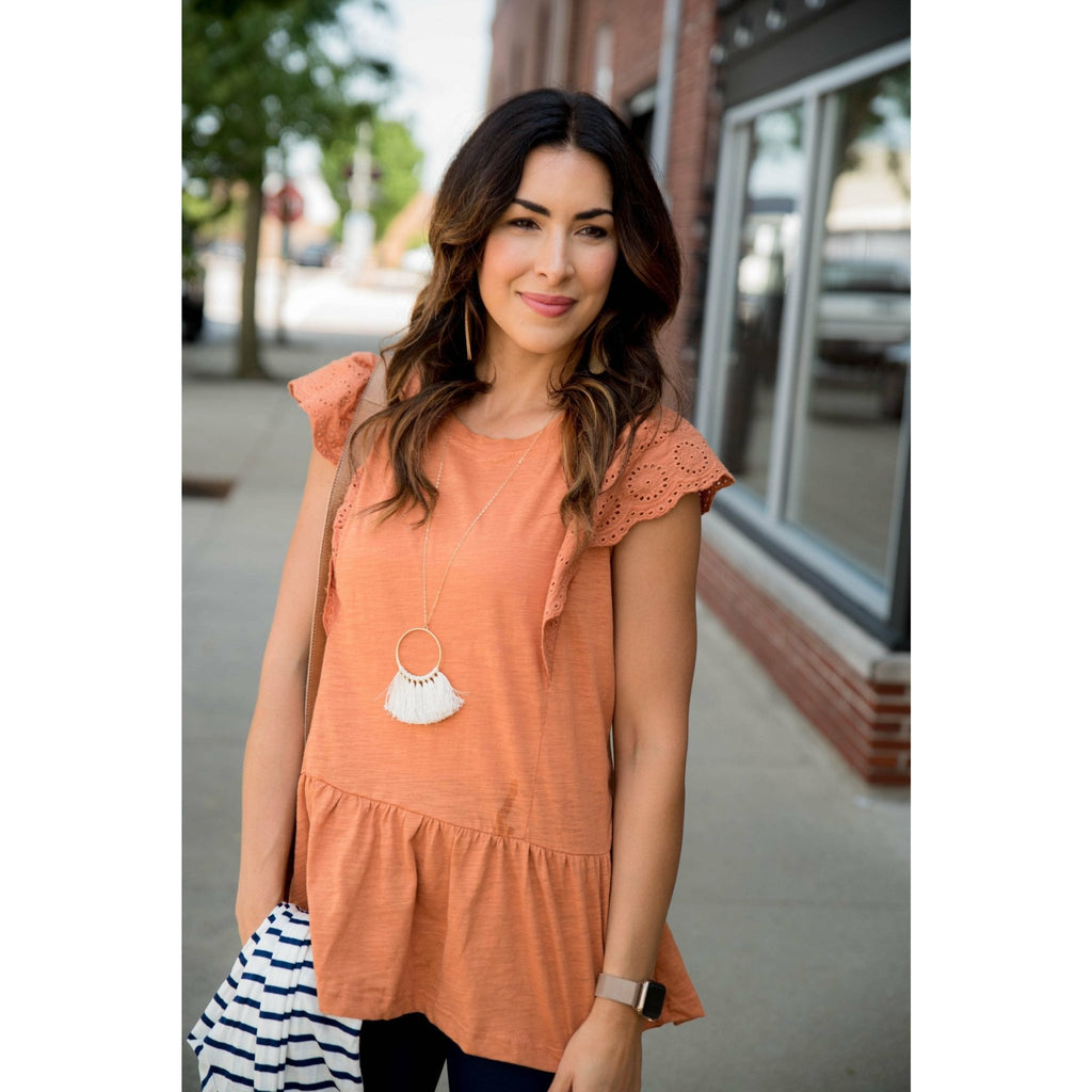 Eyelet Trim Peplum Tee - Betsey's Boutique Shop