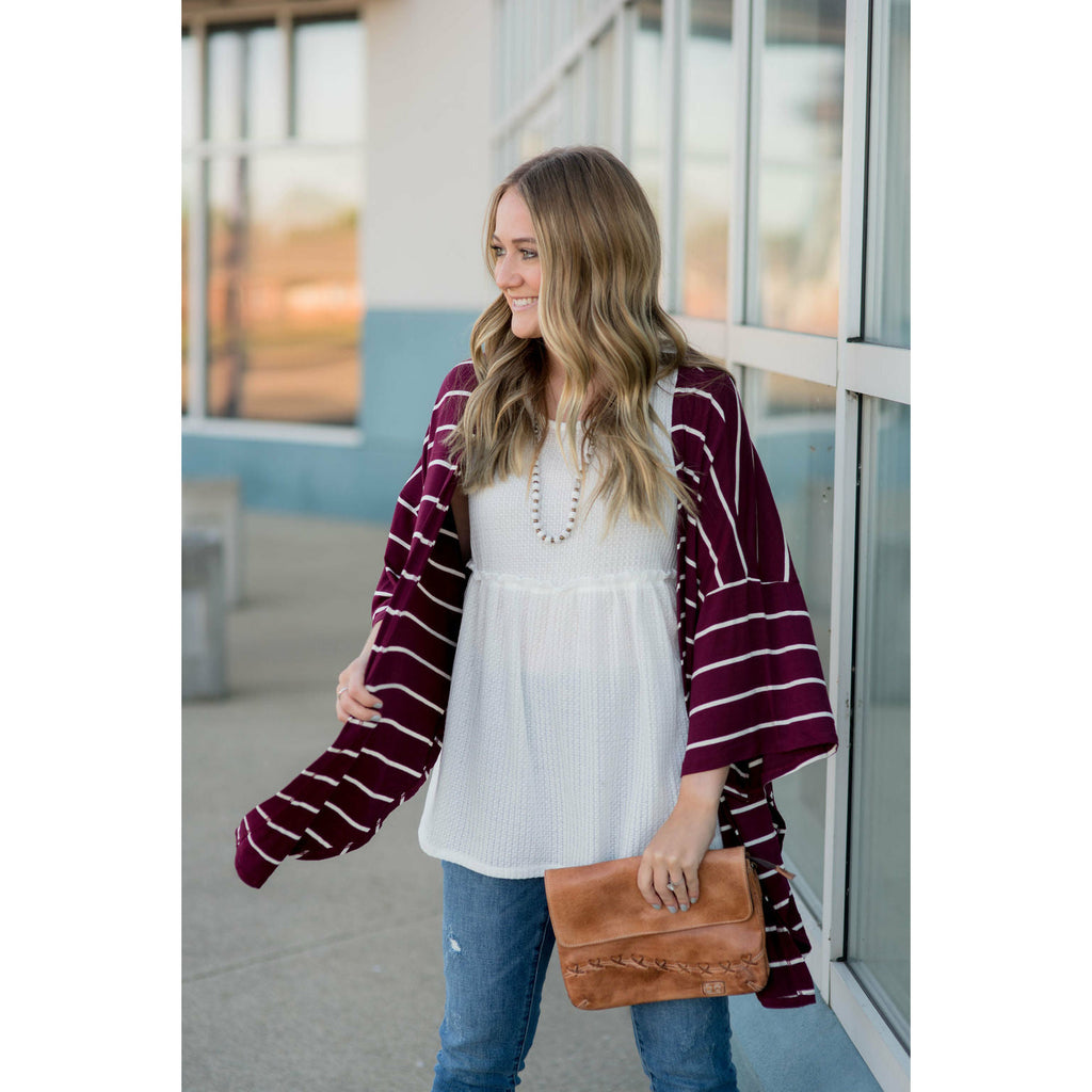 Poncho Style Striped Cardigan - Betsey's Boutique Shop