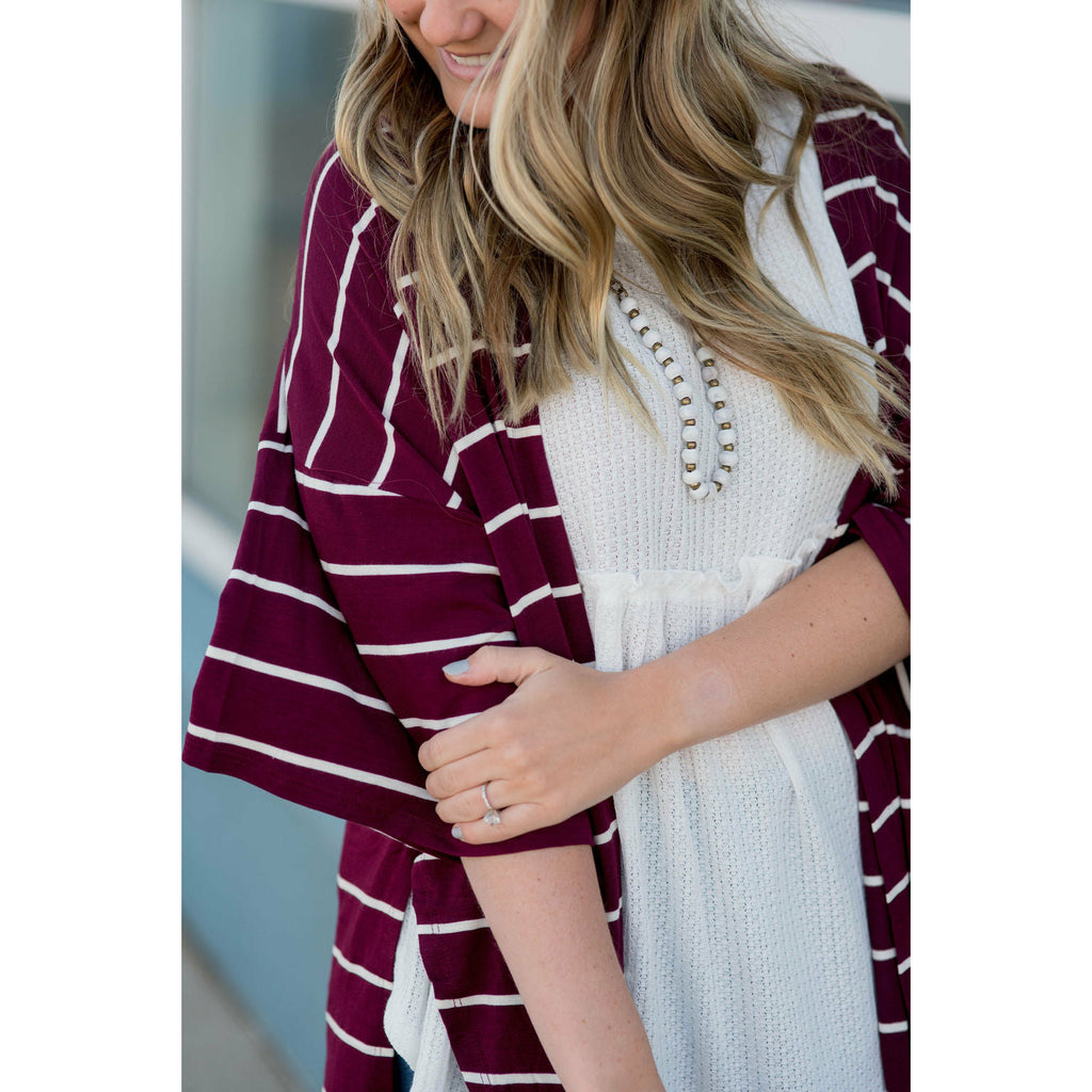 Poncho Style Striped Cardigan - Betsey's Boutique Shop