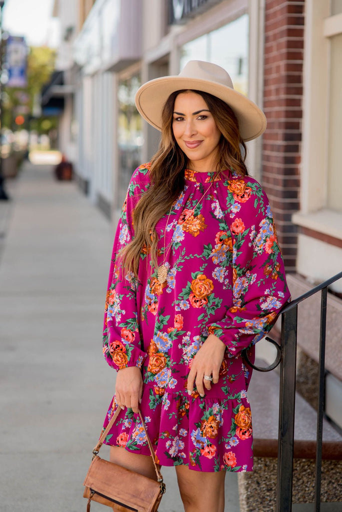 Floral Bunches Long Sleeve Dress - Betsey's Boutique Shop