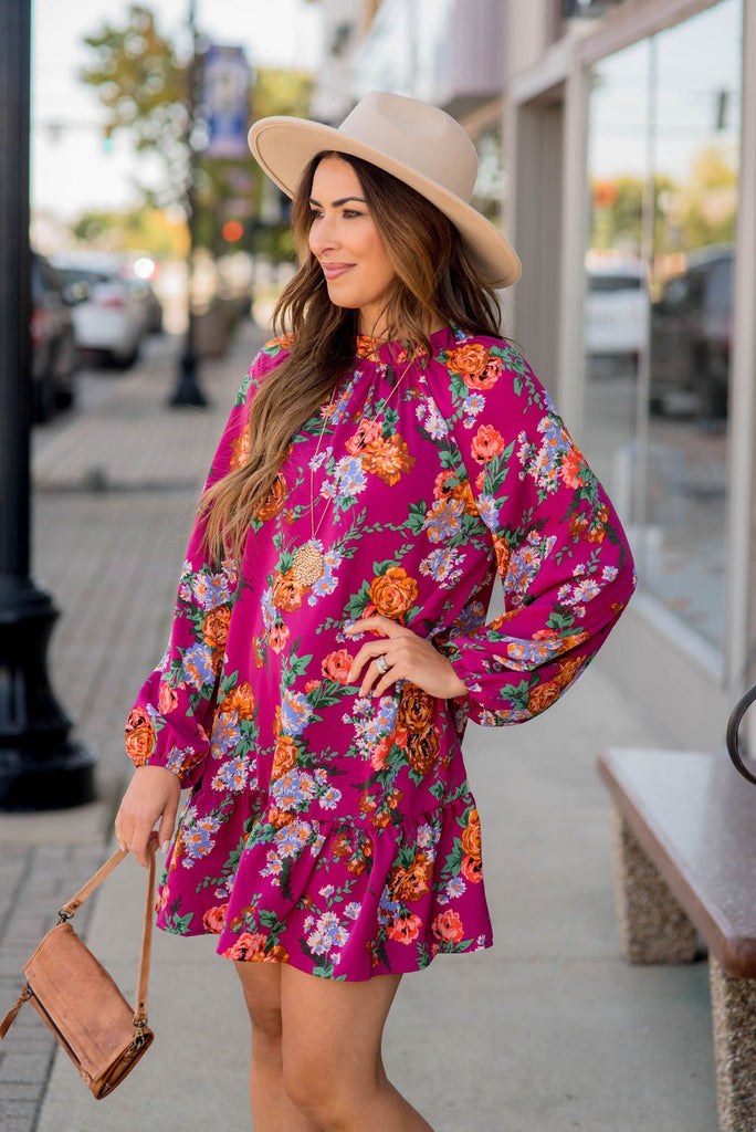 Floral Bunches Long Sleeve Dress - Betsey's Boutique Shop