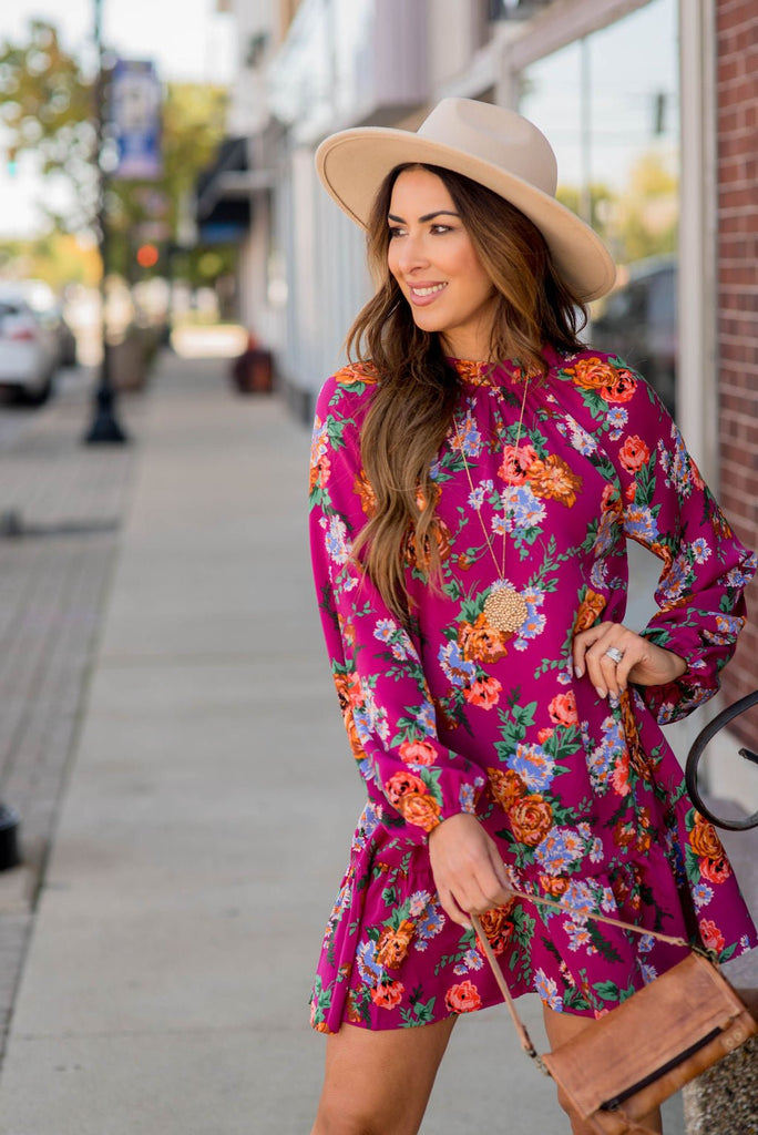 Floral Bunches Long Sleeve Dress - Betsey's Boutique Shop