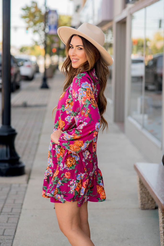 Floral Bunches Long Sleeve Dress - Betsey's Boutique Shop