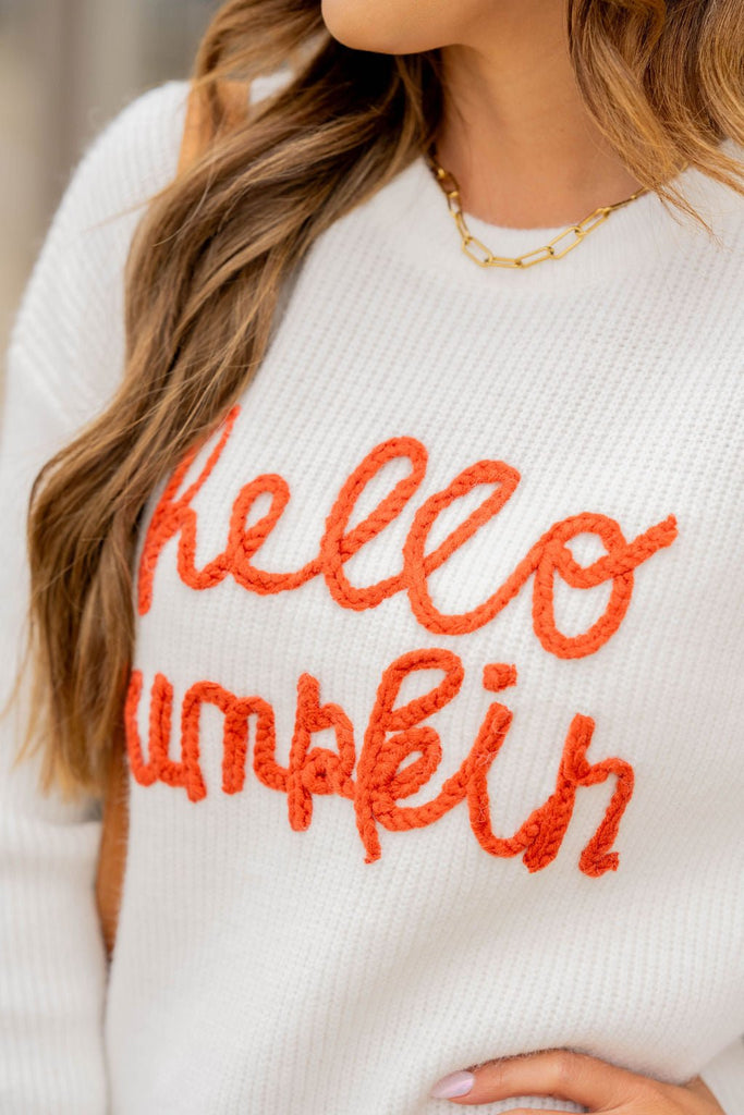 Hello Pumpkin Stitched Sweater - Betsey's Boutique Shop -