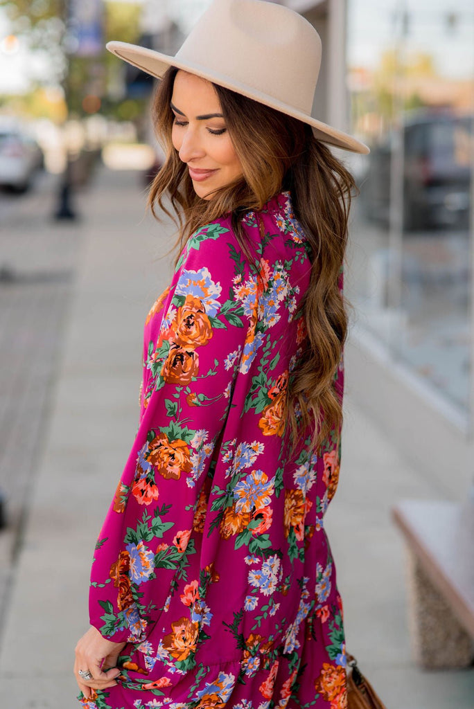 Floral Bunches Long Sleeve Dress - Betsey's Boutique Shop