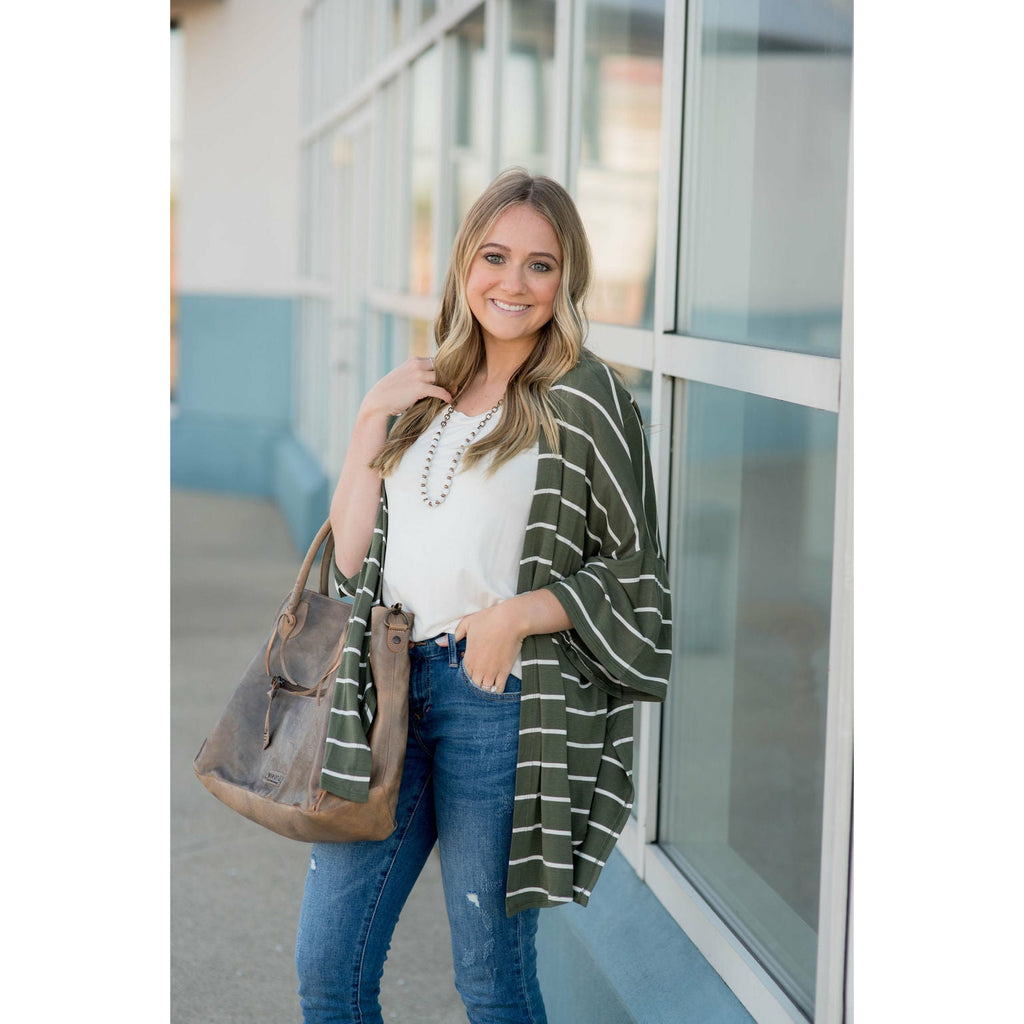 Poncho Style Striped Cardigan - Betsey's Boutique Shop