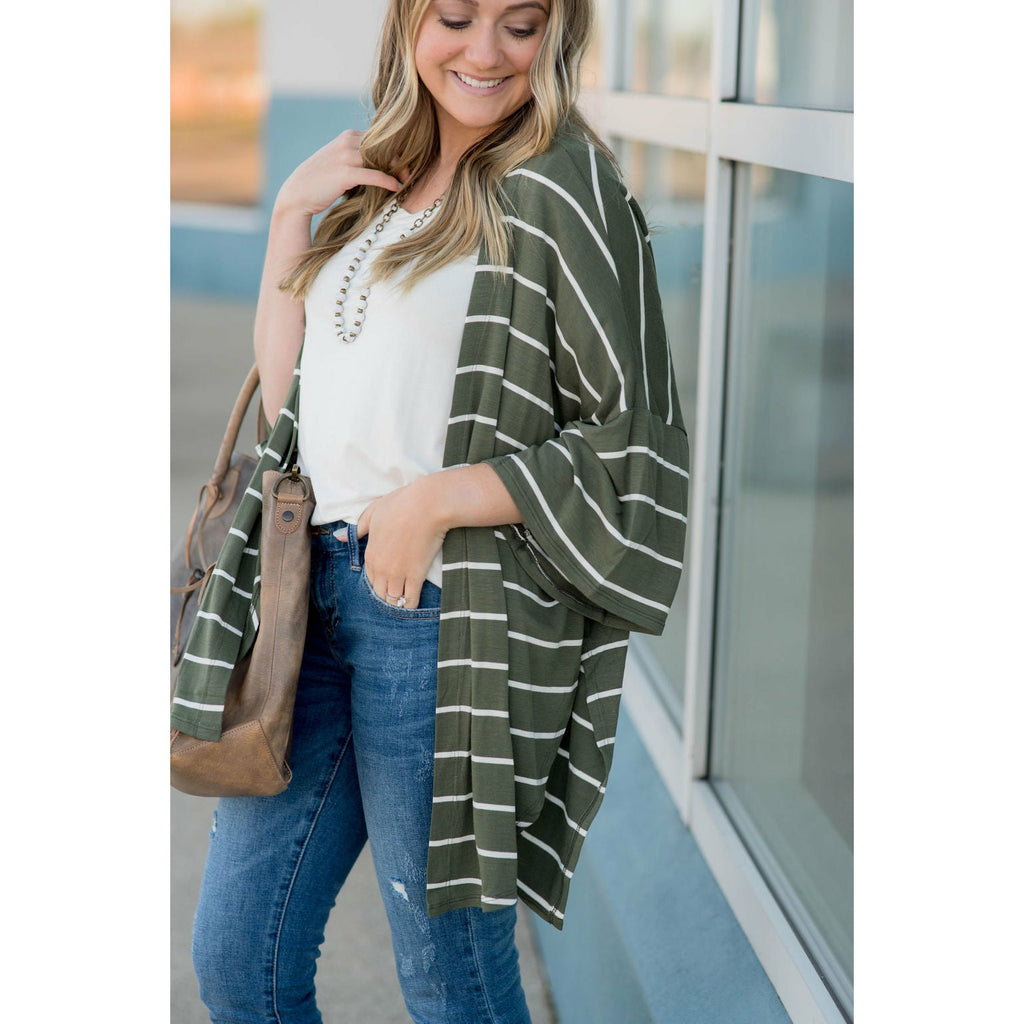 Poncho Style Striped Cardigan - Betsey's Boutique Shop