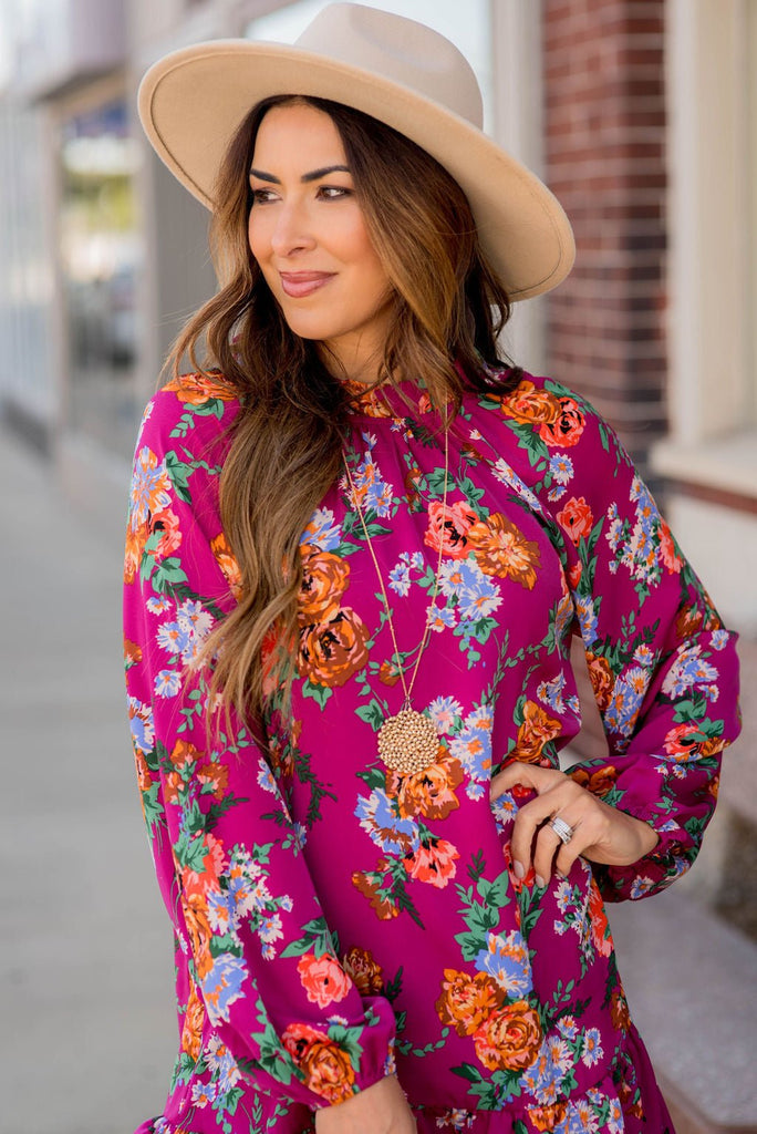 Floral Bunches Long Sleeve Dress - Betsey's Boutique Shop