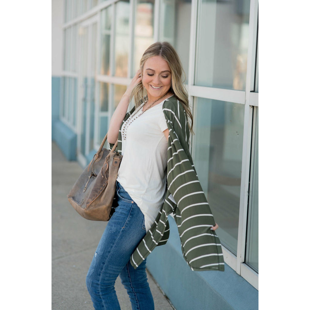 Poncho Style Striped Cardigan - Betsey's Boutique Shop