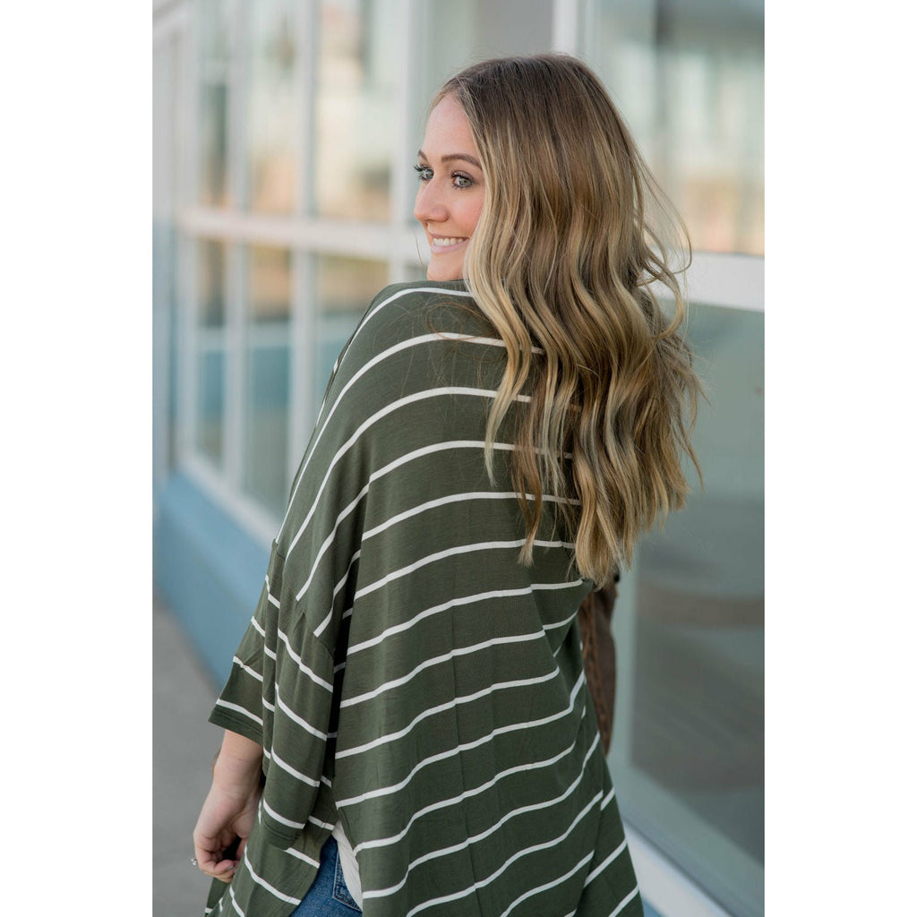 Poncho Style Striped Cardigan - Betsey's Boutique Shop