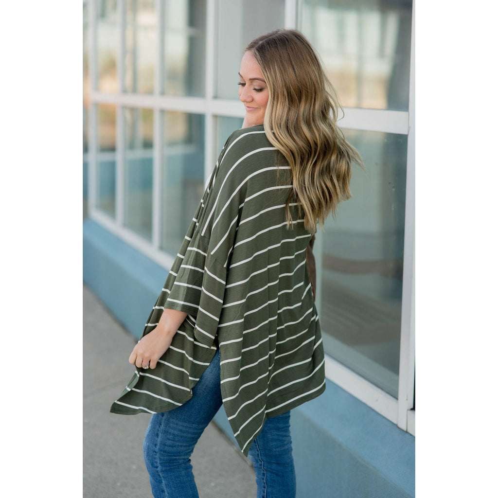 Poncho Style Striped Cardigan - Betsey's Boutique Shop