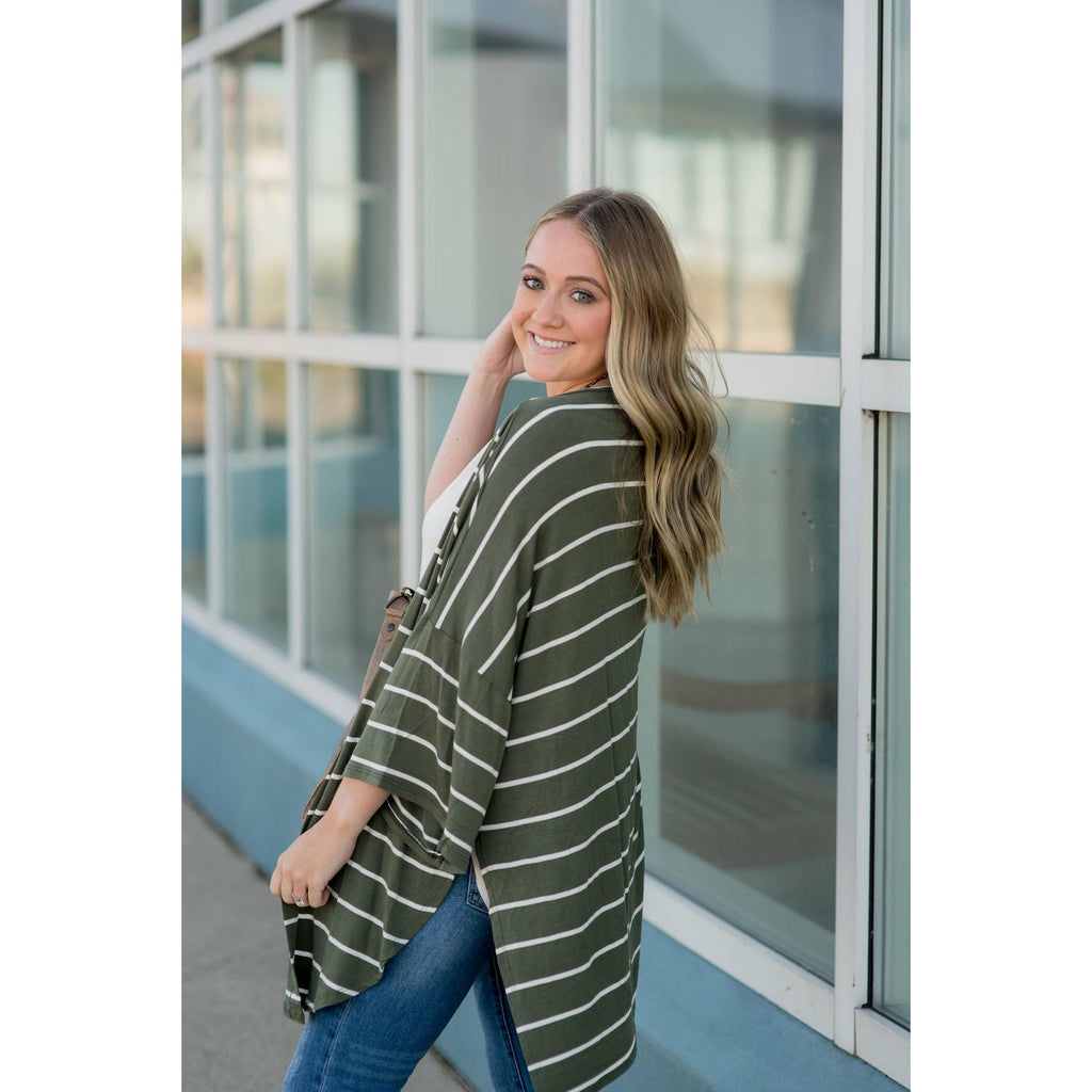 Poncho Style Striped Cardigan - Betsey's Boutique Shop