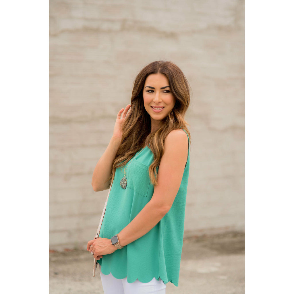 Scalloped Bottom Pocket Tank - Betsey's Boutique Shop