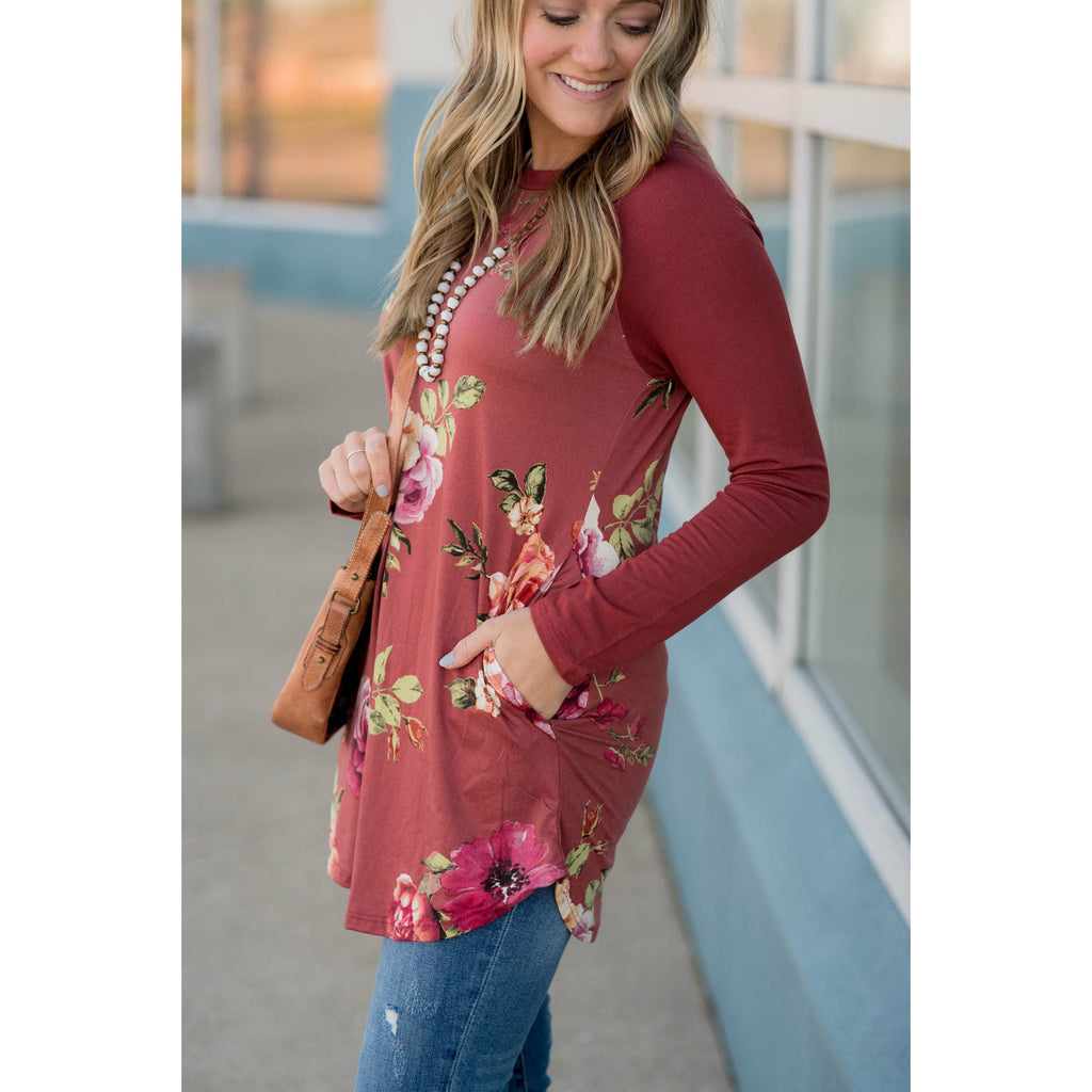 Marsala Floral Baseball Tee - Betsey's Boutique Shop