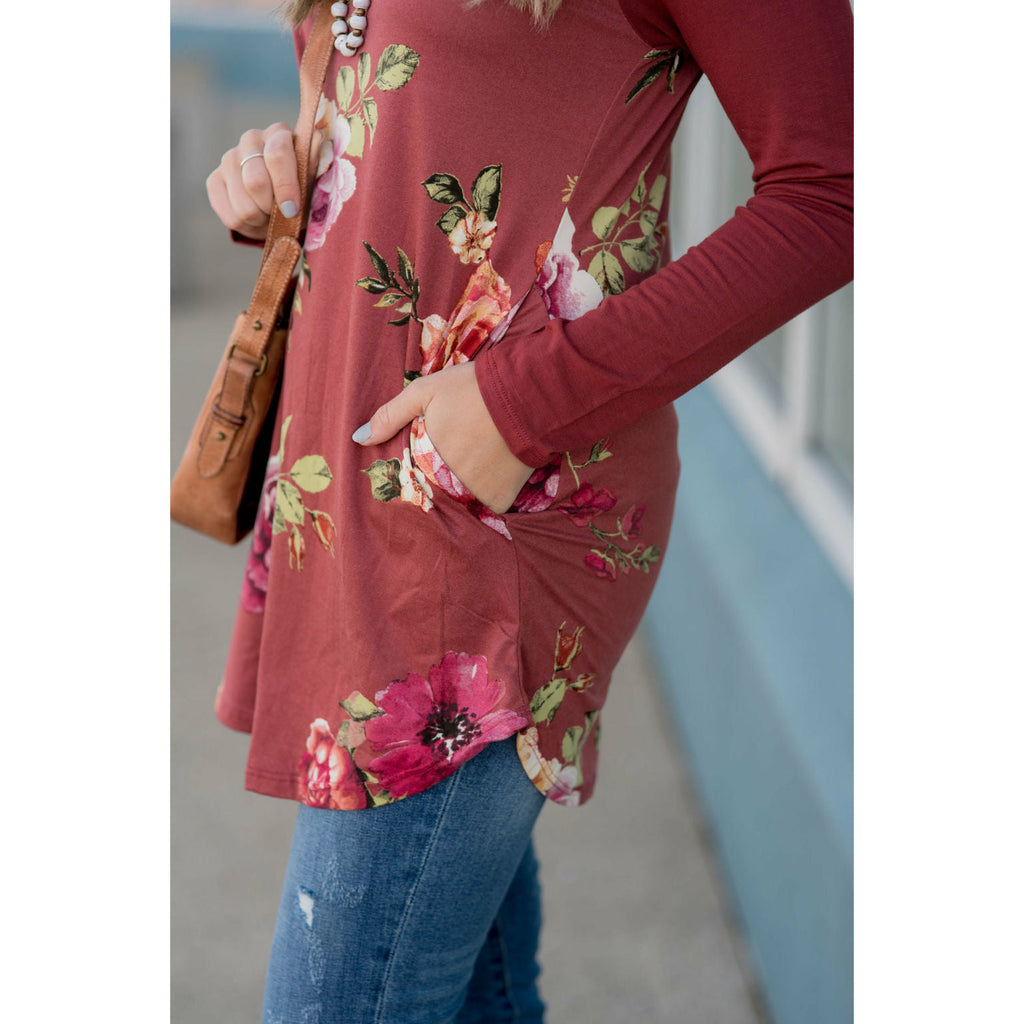 Marsala Floral Baseball Tee - Betsey's Boutique Shop