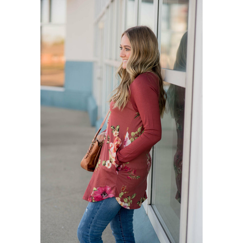 Marsala Floral Baseball Tee - Betsey's Boutique Shop