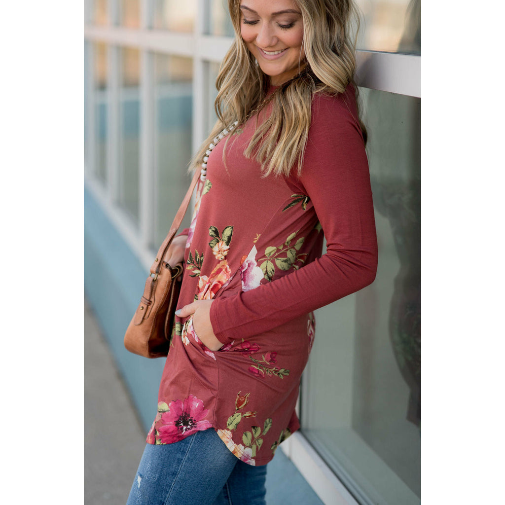 Marsala Floral Baseball Tee - Betsey's Boutique Shop