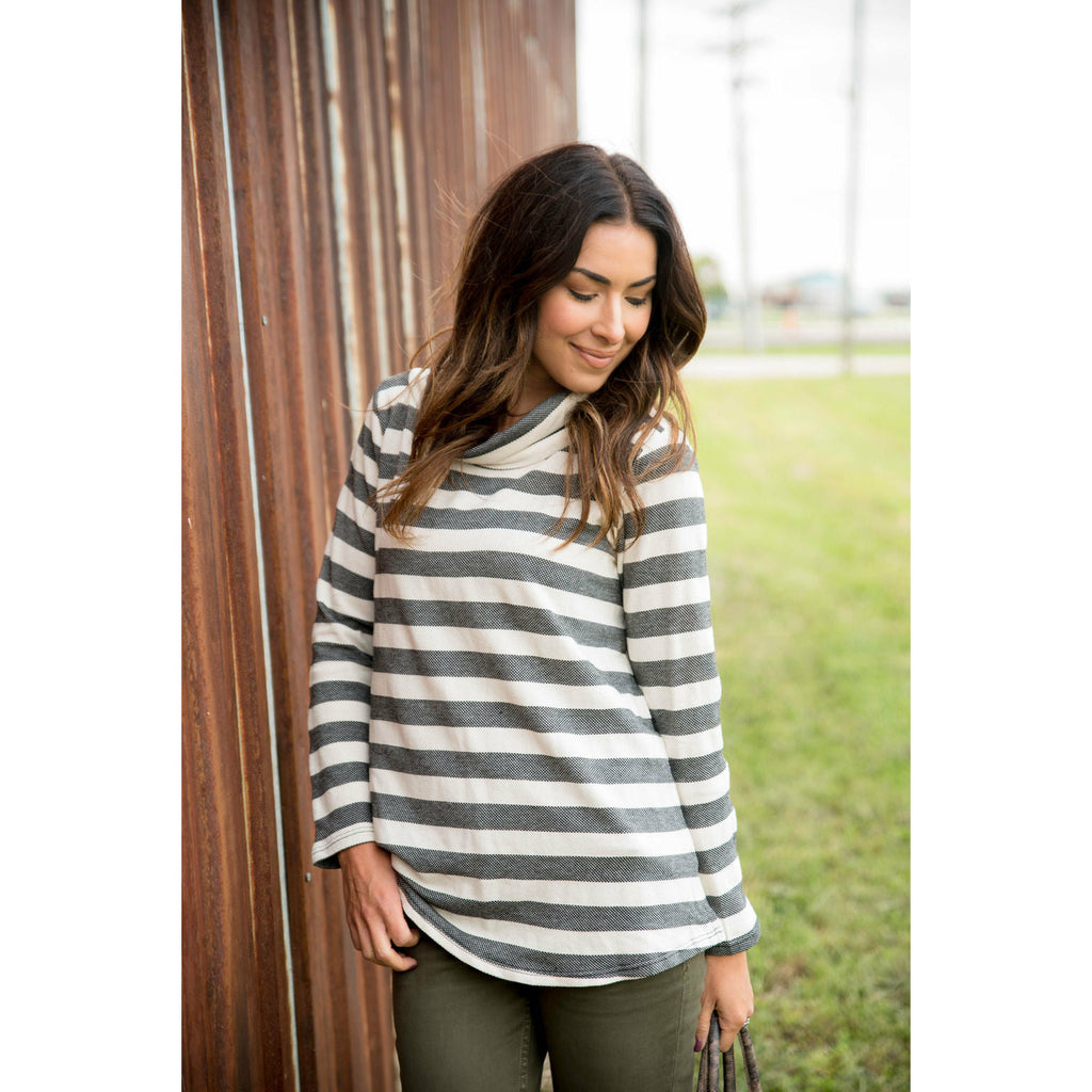 Striped Cowl Neck - Betsey's Boutique Shop