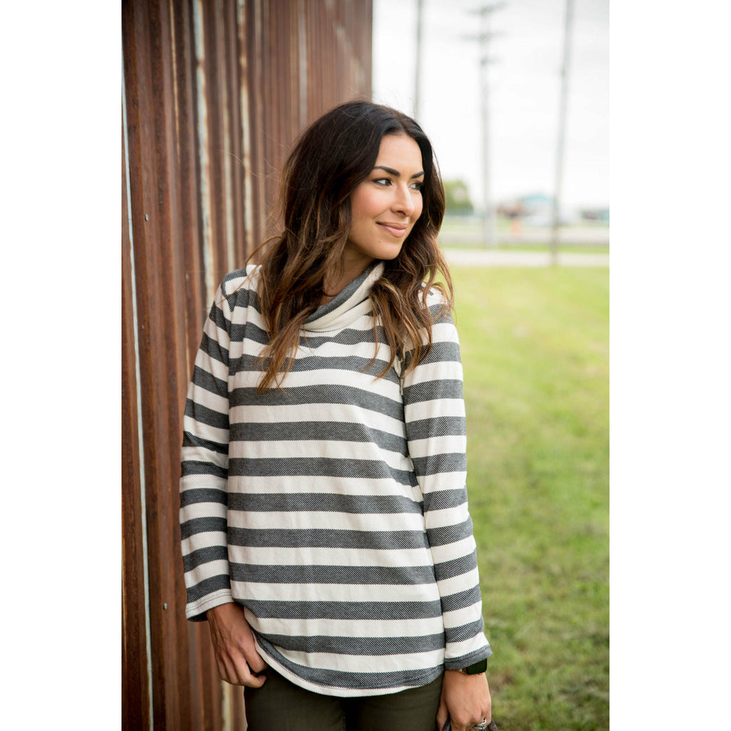 Striped Cowl Neck - Betsey's Boutique Shop