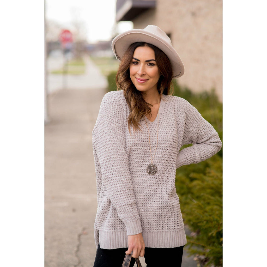 Ribbed Knit Side Slit Sweater - Betsey's Boutique Shop - Outerwear