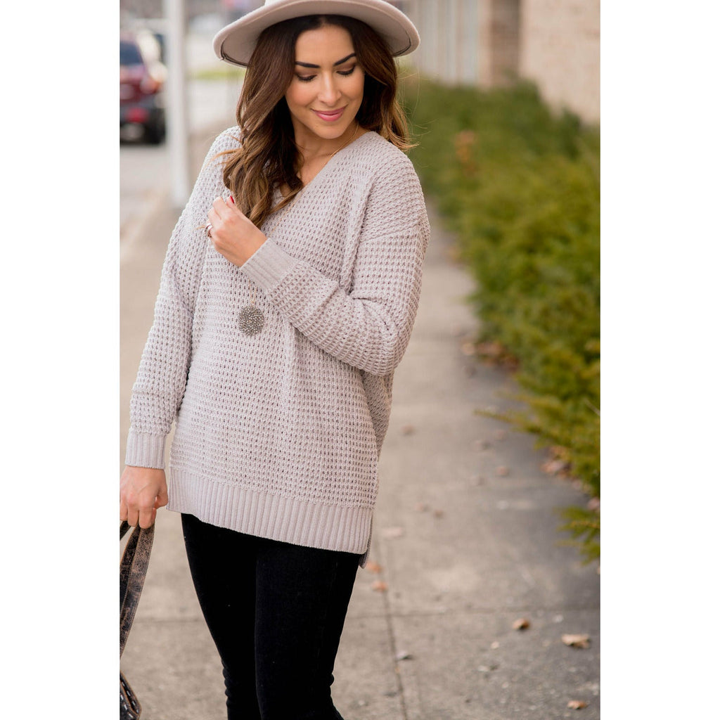 Ribbed Knit Side Slit Sweater - Betsey's Boutique Shop - Outerwear