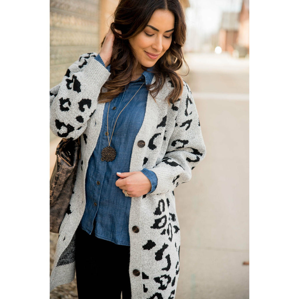 Button Leopard Tunic Cardigan - Betsey's Boutique Shop