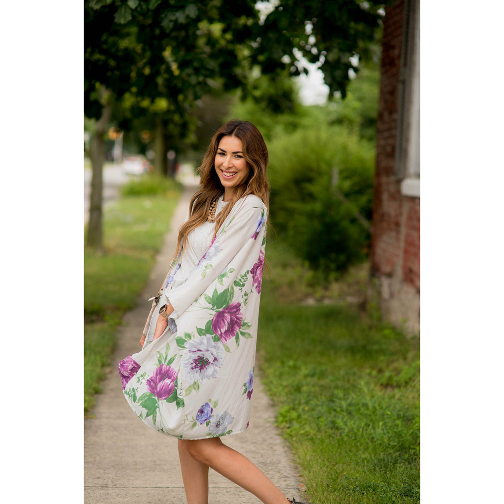 Purple Floral Kimono - Betsey's Boutique Shop - Coats & Jackets