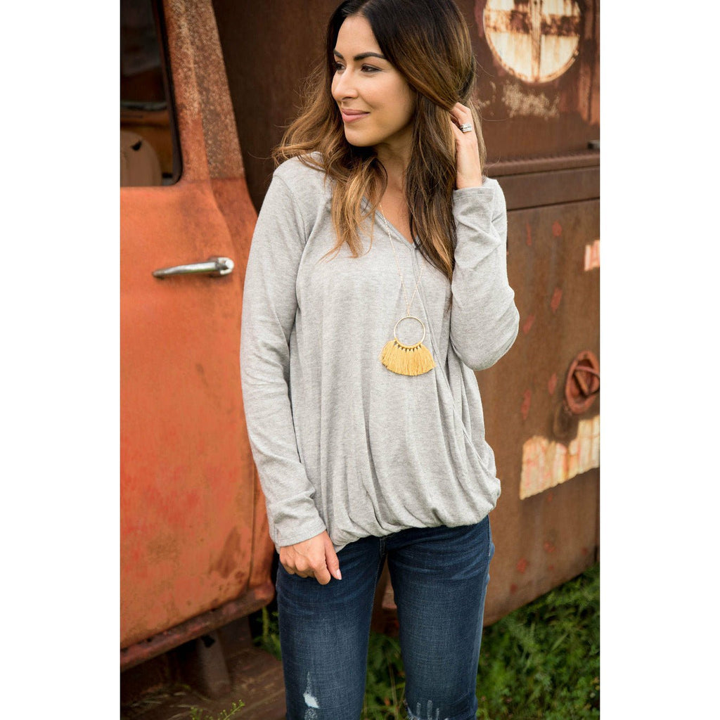 Grey Criss Cross Sweater - Betsey's Boutique Shop - Outerwear