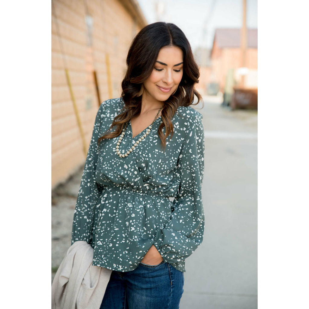 Spotted Wrap Peplum Blouse - Betsey's Boutique Shop